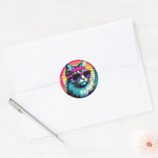 Retro Cool Cat Ronde Sticker (Envelop)