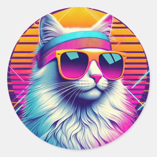 Retro Cool Cat Ronde Sticker (Voorkant)
