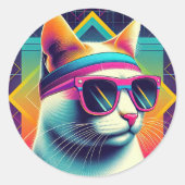 Retro Cool Cat Ronde Sticker (Voorkant)