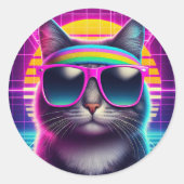 Retro Cool Cat Ronde Sticker (Voorkant)