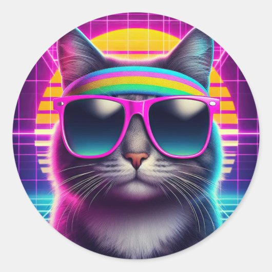 Retro Cool Cat Ronde Sticker (Voorkant)