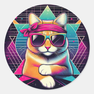 Retro Cool Cat Ronde Sticker
