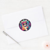 Retro Cool Cat Ronde Sticker (Envelop)