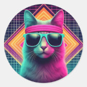 Retro Cool Cat Ronde Sticker (Voorkant)