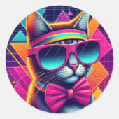 Retro Cool Cat Ronde Sticker (Voorkant)