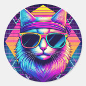 Retro Cool Cat Ronde Sticker (Voorkant)