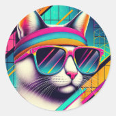 Retro Cool Cat Ronde Sticker (Voorkant)