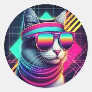Retro Cool Cat Ronde Sticker