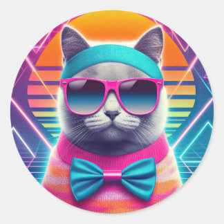 Retro Cool Cat Ronde Sticker