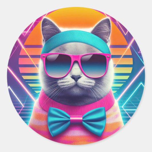 Retro Cool Cat Ronde Sticker (Voorkant)