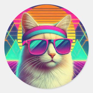 Retro Cool Cat Ronde Sticker