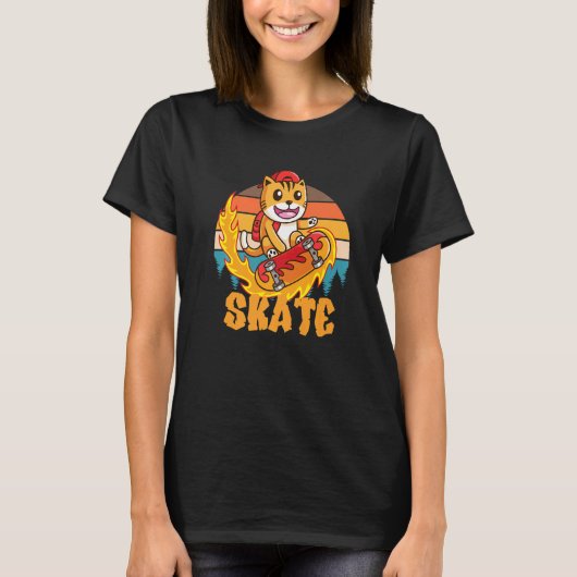 Retro  Cool Cat Skate Skateboarder Men Skateboardi T-shirt (Voorkant)