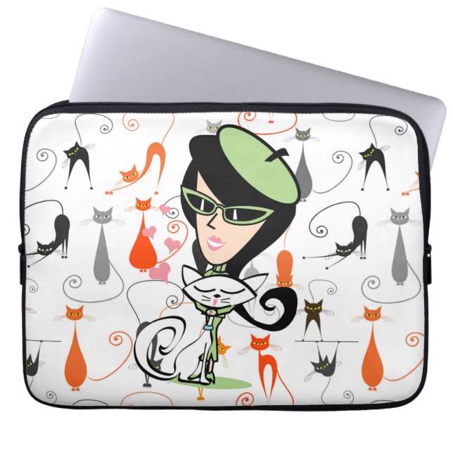 Retro Cool Cats van Parijs Laptop Sleeve (Voorkant)