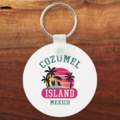 Retro Cool Cozumel Original Mexico Beaches Sunset Sleutelhanger (Voorkant)