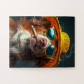 Retro Cool Dog with Yellow Hat Puzzle Legpuzzel (Horizontaal)
