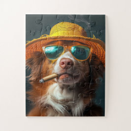 Retro Cool Dog with Yellow Hat Puzzle Legpuzzel