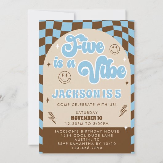 Retro Cool Five is een vibe jongens 5e verjaardag Kaart (Voorkant)