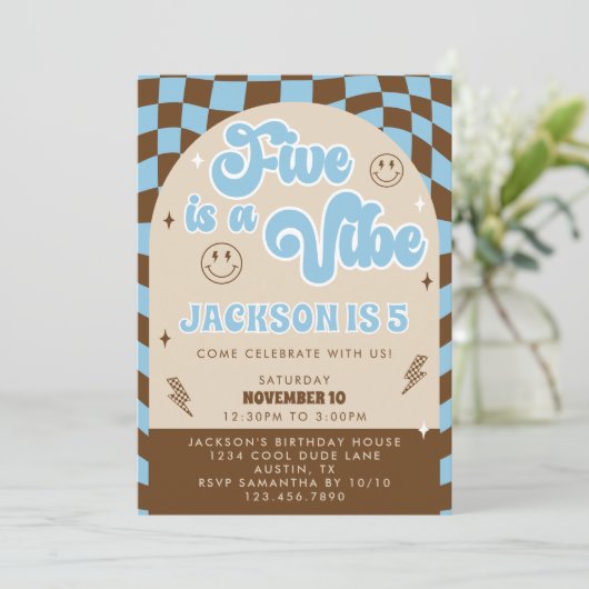 Retro Cool Five is een vibe jongens 5e verjaardag  Kaart (Staand voorkant)