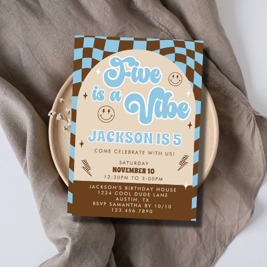 Retro Cool Five is een vibe jongens 5e verjaardag Kaart