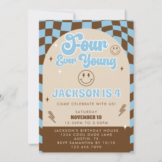 Retro Cool Four Ever Young Boys 4e verjaardagsfees Kaart (Voorkant)