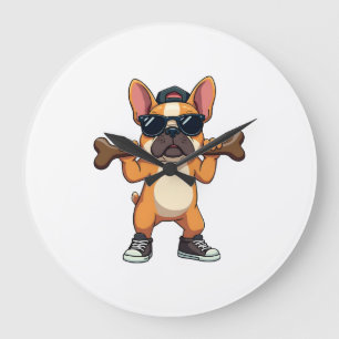 Retro Cool Franse Bulldog Draagt Bot Cartoon Grote Klok