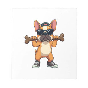 Retro Cool Franse Bulldog Draagt Bot Cartoon Notitieblok