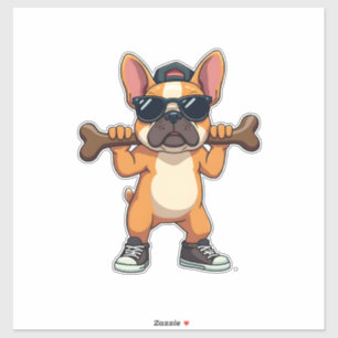 Retro Cool Franse Bulldog Draagt Bot Cartoon  Sticker