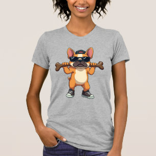 Retro Cool Franse Bulldog Draagt Bot Cartoon T-shirt
