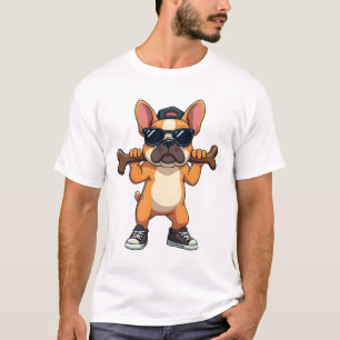 Retro Cool Franse Bulldog Draagt Bot Cartoon T-shirt