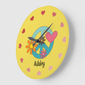 Retro Cool Peace Sign Personalized Grote Klok (Hoek)