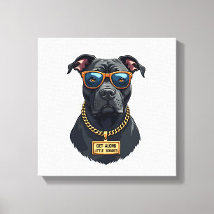 Retro Cool Pitbull in Zonnebril met Gouden Ketting Canvas Afdruk