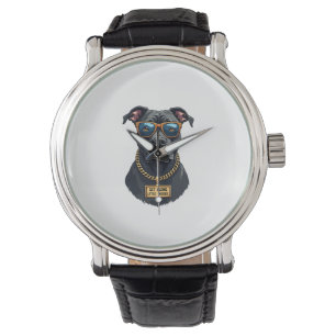 Retro Cool Pitbull in Zonnebril met Gouden Ketting Horloge