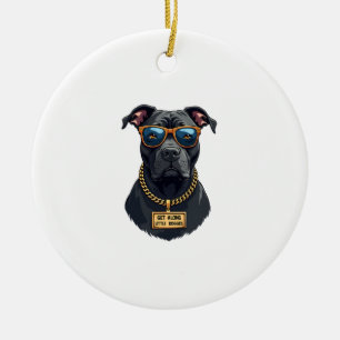 Retro Cool Pitbull in Zonnebril met Gouden Ketting Keramisch Ornament