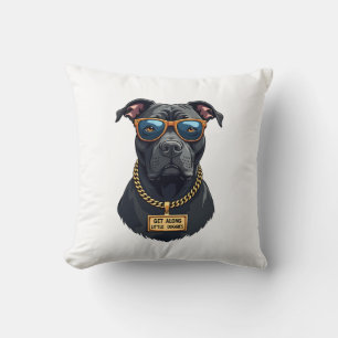 Retro Cool Pitbull in Zonnebril met Gouden Ketting Kussen