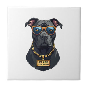 Retro Cool Pitbull in Zonnebril met Gouden Ketting Tegeltje