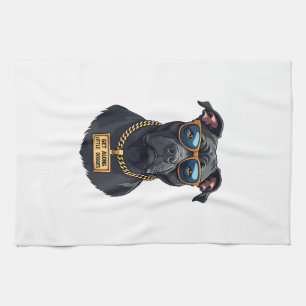 Retro Cool Pitbull in Zonnebril met Gouden Ketting Theedoek