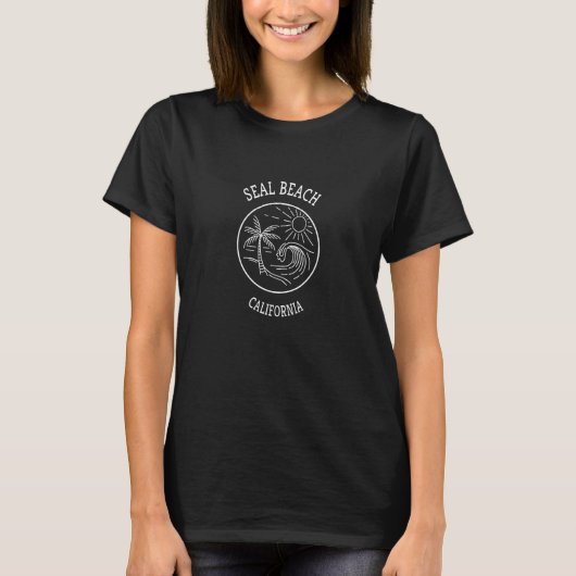 Retro Cool Seal Beach CA Fun Schilderachtig Beach T-shirt (Voorkant)