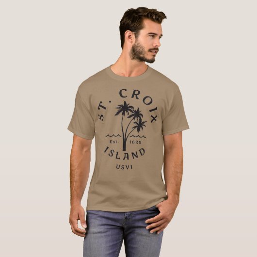 Retro Cool St Croix USVI Beach Palm Tree Novelty T-shirt (Voorkant volledig)