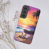 Retro Cool Tropical Beach Sunset Monogram Naam toe Samsung Galaxy Hoesje