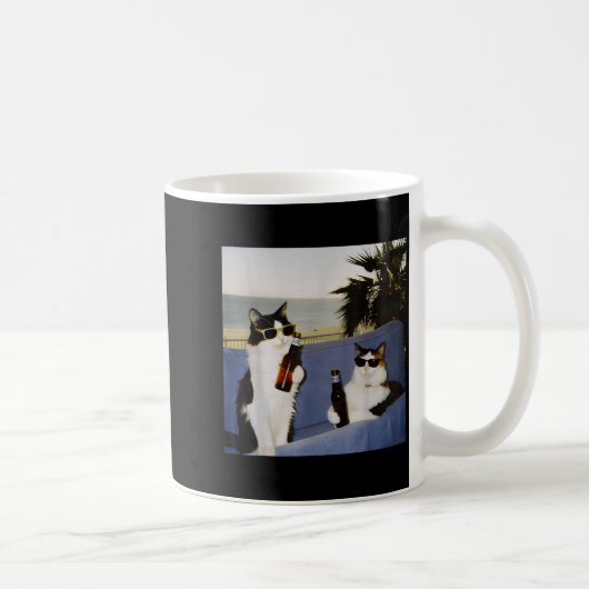 Retro Cool Zonnebril Kat Drinkt Bier Kat Meme Ca Koffiemok (Rechts)