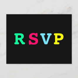 Retro Cool Zwart Kleurrijke RSVP Uitnodiging Briefkaart