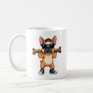Retro Coole Franse Bulldog met Bot Cartoon  Koffiemok