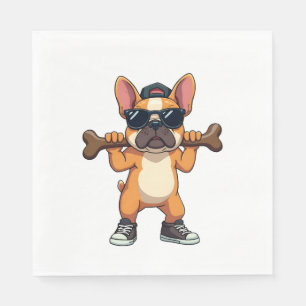 Retro Coole Franse Bulldog met Bot Cartoon  Servet