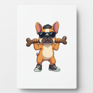 Retro Coole Franse Bulldog met Botten Cartoon  Fotoplaat