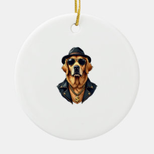 Retro Coole Goud Retriever Hond met Zonnebril en Keramisch Ornament
