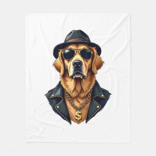 Retro Coole Goud Retriever Hond met Zonnebril op Fleece Deken