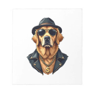 Retro Coole Goud Retriever Hond met Zonnebril op Notitieblok