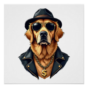 Retro Coole Goud Retriever Hond met Zonnebril op Perfect Poster