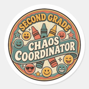 Retro Coördinator Chaos Tweede Klas Funny Leraar Ronde Sticker