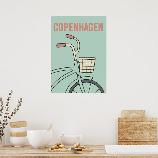 Retro Copenhagen Bicycle Art – Minimal Preppy Styl Poster (Keuken)